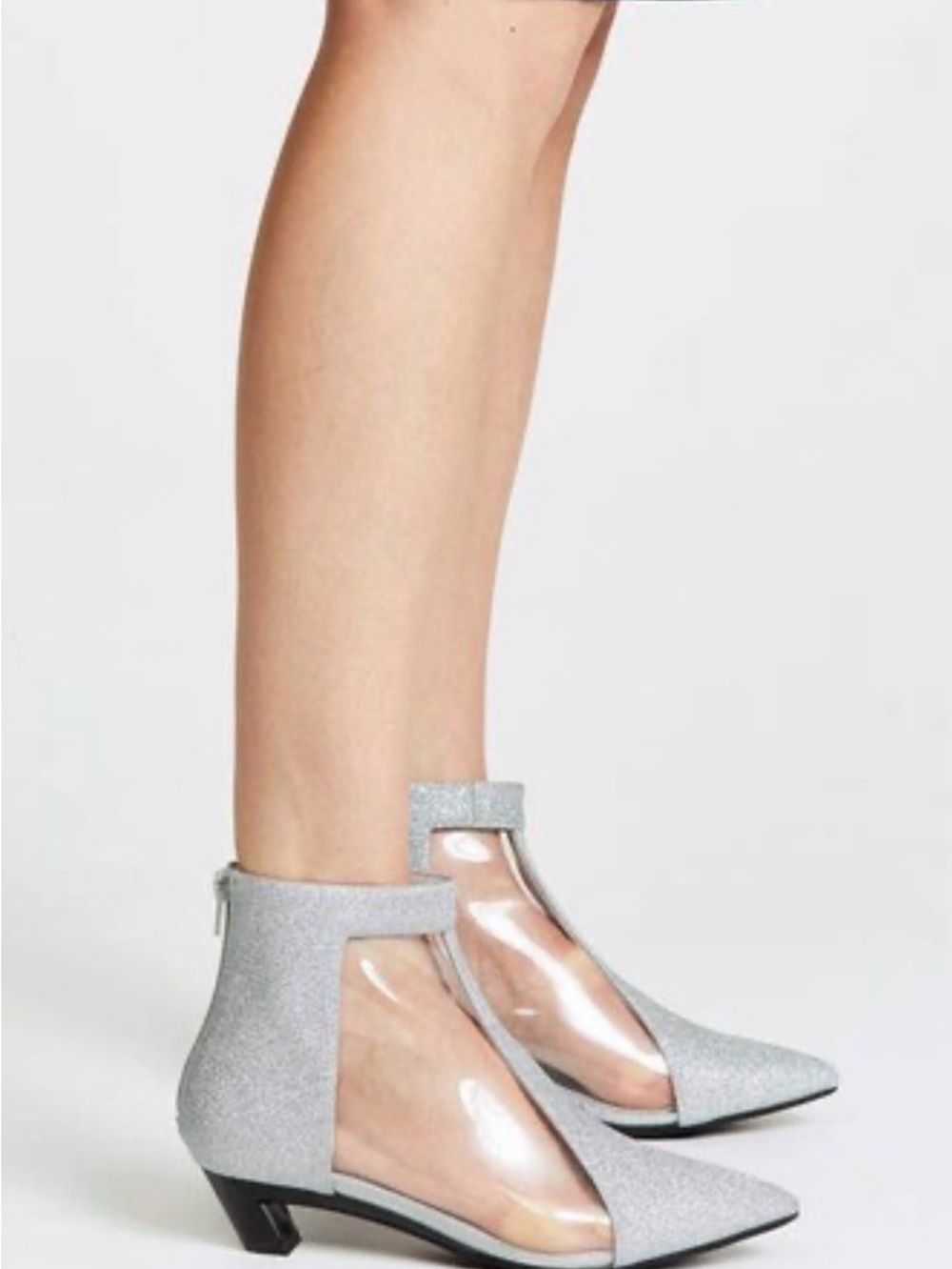Jeffrey Campbell Silver Glitter Ankle Boots with Clear PVC Panels